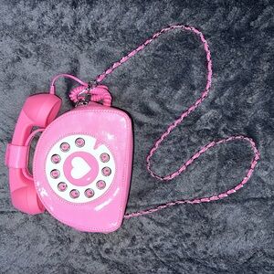 Dolls Kill Pink Telephone Crossbody Purse Y2K Heart Dial